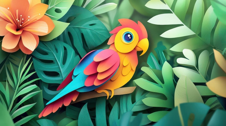 Foto el loro de papel en el paraíso tropical