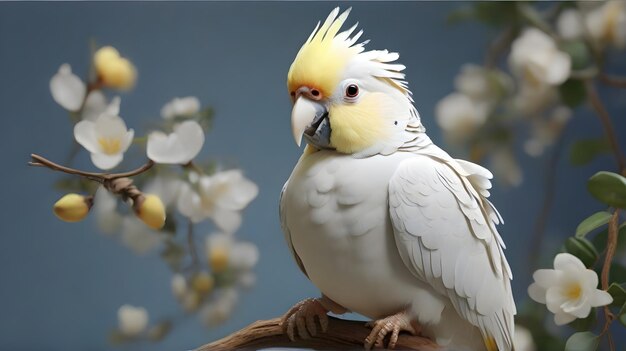 un loro con un pico amarillo y una cabeza blanca