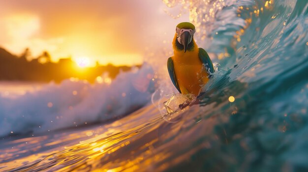 Foto loro de pie en la ola en el océano ia generativa