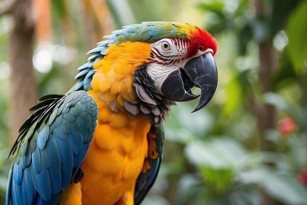 Loro de primer plano con fondo borroso pájaro de la naturaleza guacamayo