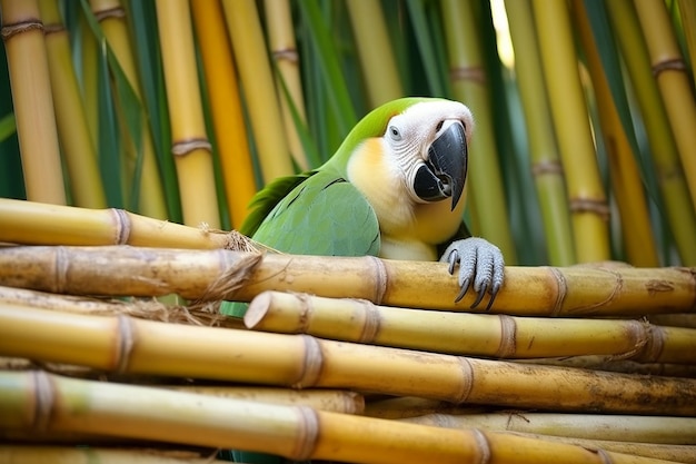 El loro sentado en el brote de bambú es hermoso