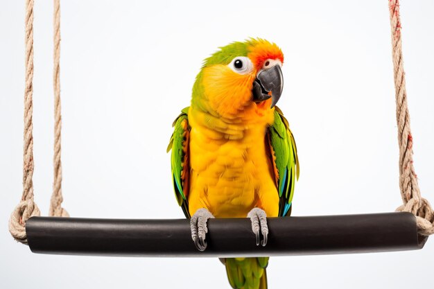 Foto un loro sentado en un columpio de cuerda