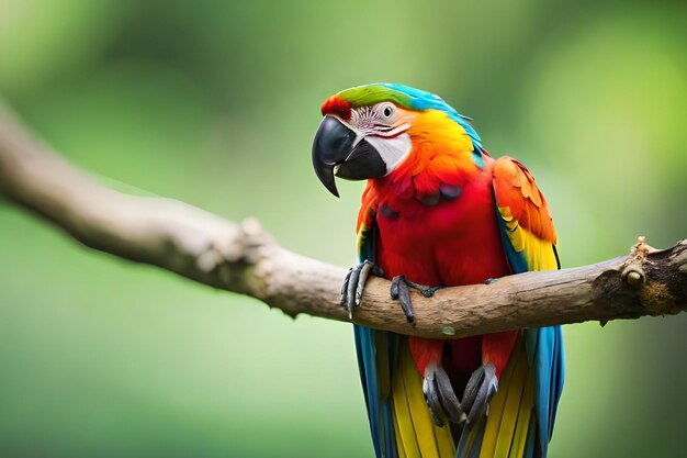 Un loro se sienta en una rama en la selva.