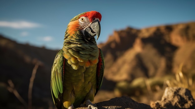 Un loro se sienta en una roca en el desierto.