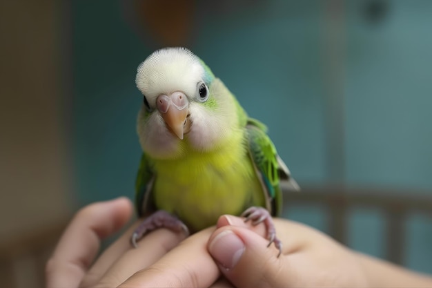 Un loro verde y blanco con cabeza blanca y plumas blancas.