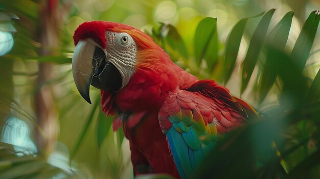 Los loros de colores en el entorno tropical