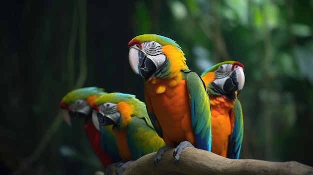 Loros coloridos y brillantes en el fondo de la naturaleza tropical