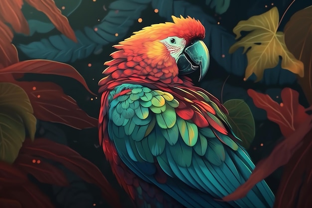 Loros coloridos en la ilustración del bosque