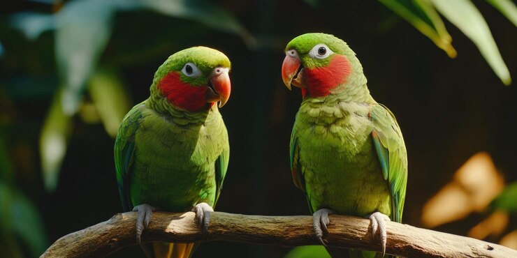Los loros vibrantes se encuentran juntos.
