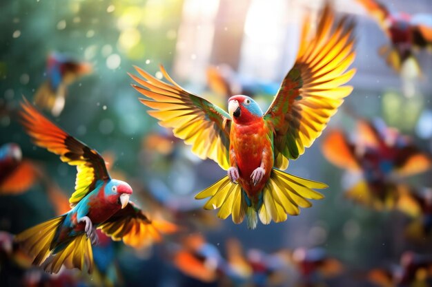 Foto loros voladores del arco iris