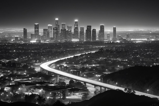 Los Angeles in der Nacht mit städtischen Gebäuden in BW