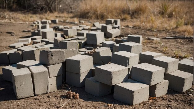 Foto losas de hormigón abandonadas en terreno seco