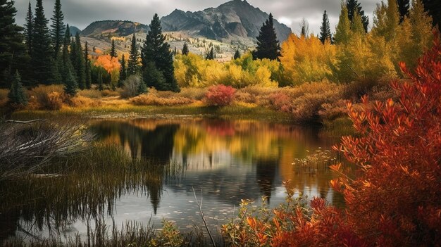 Lost Lake Golden Autumn Farben auf dem Kebler Pass in den Colorado Rocky Mountains Generative Ai