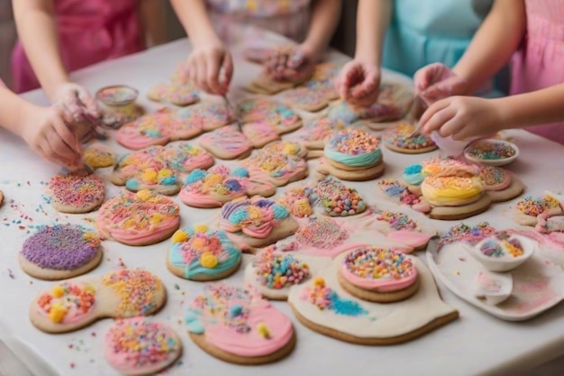 Un lote de galletas recién horneadas cada una única en forma y color con una variedad de ingredientes