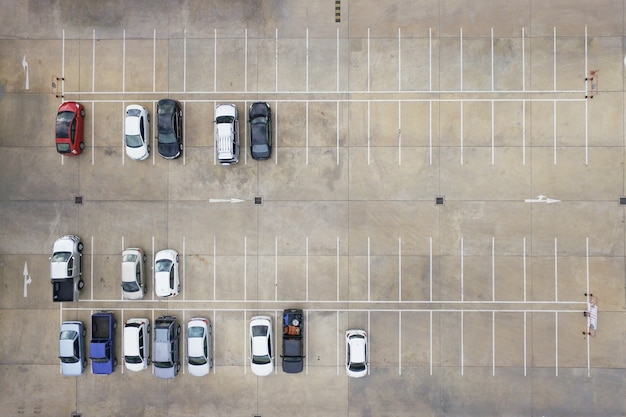 Lotes de estacionamento vazios, vista aérea.