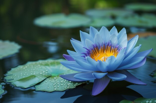 Loto azul en el agua natural