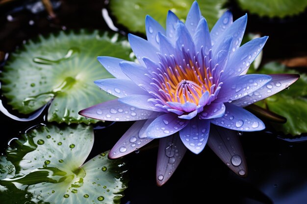 Loto azul en el agua natural