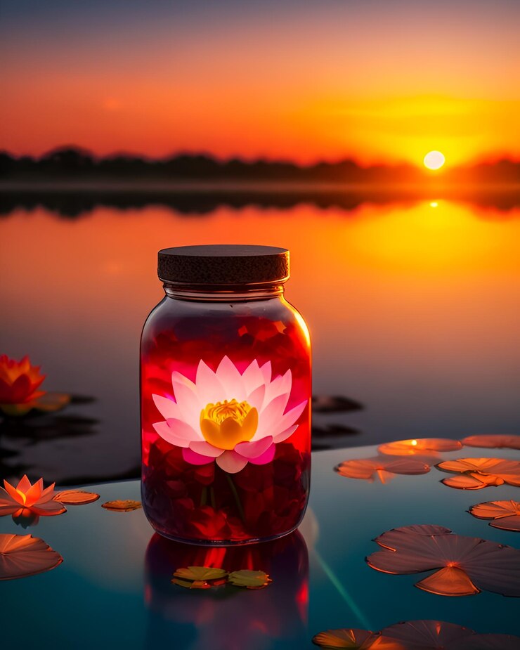 Loto púrpura una puesta de sol en el fondo colorido vector vibrante limpio altamente detallado