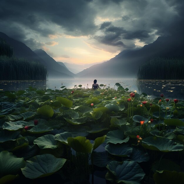 Un loto sagrado en un lago de barro