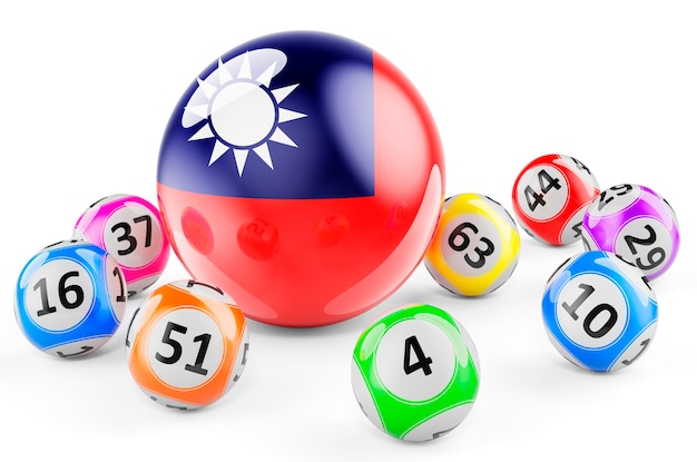 Lotto-Kugeln mit taiwanesischer Flagge Lotterie in Taiwan Konzept 3D-Rendering
