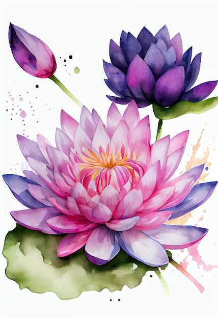 Lotus Aquarell botanische Illustration AI generiert