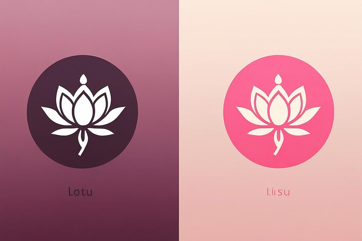 Foto lotus flower logo lotus icon vector design template em fundo escuro e rosa em plano e contorno
