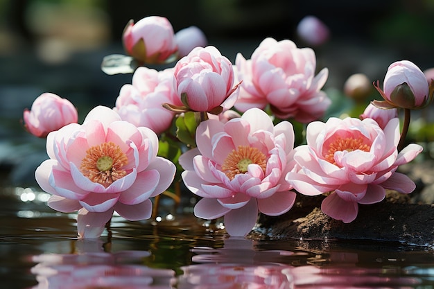Lotus harmonia lagoa serena refletindo Zen jardim imagens de sessão ao ar livre