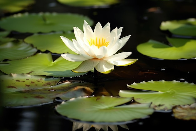 Lotus oder weiße Seerose im Gartenteich Generative KI