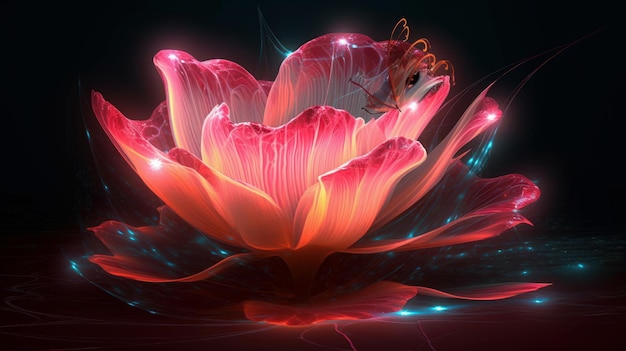 Lótus rosa bioluminescência fósforo ilusão neon brilhante IA generativa