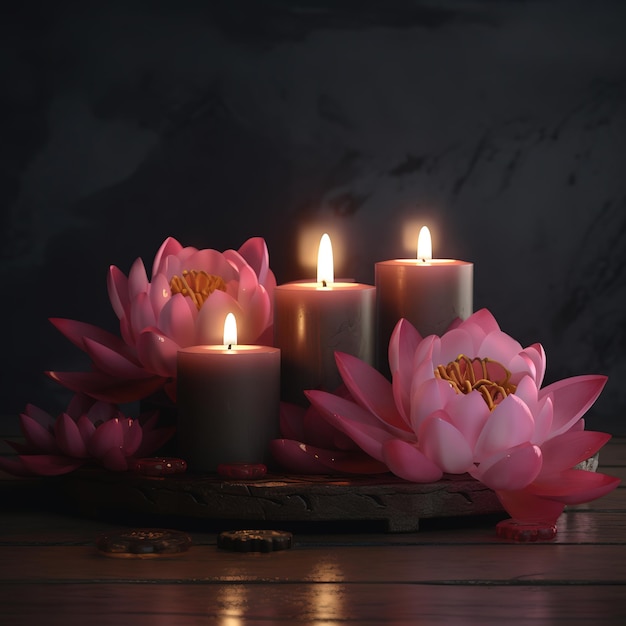 lótus rosa com as velas