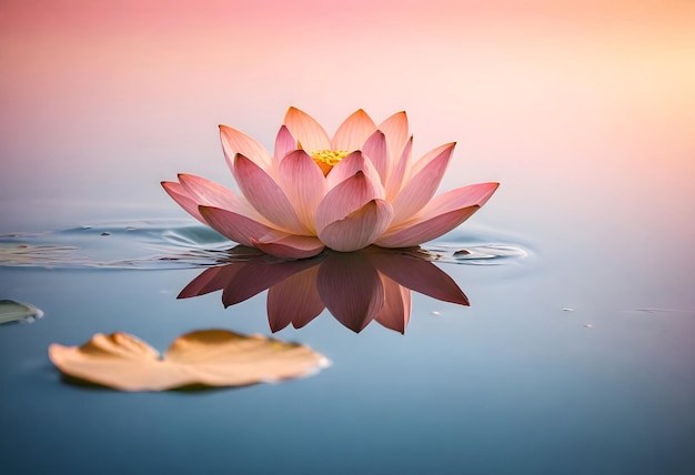 Lotusblume im Wasser mit rosa Himmel