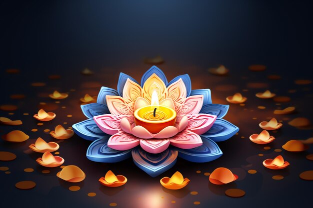 Foto lotusförmiger diya-diwali-hintergrund