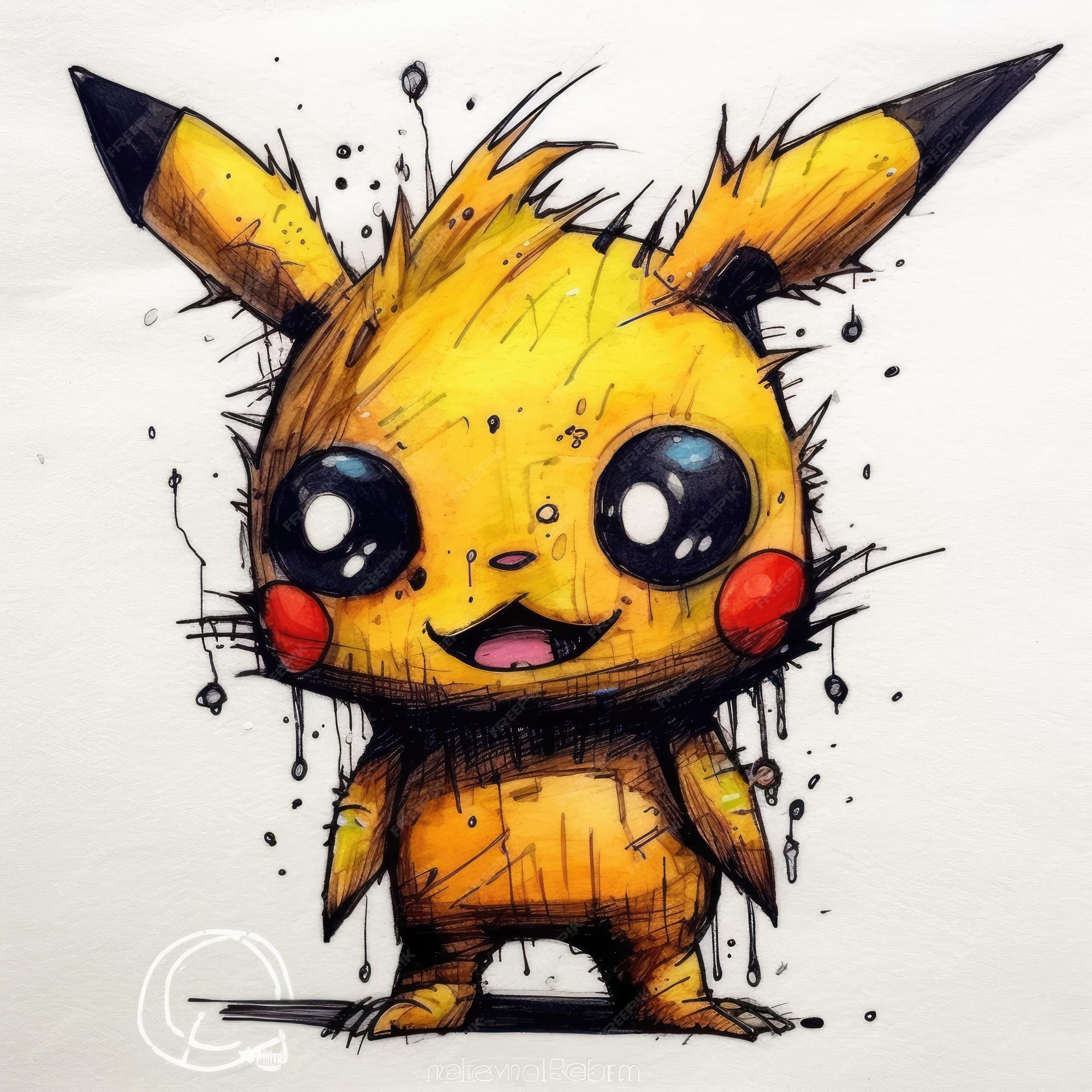 Louco pikachu esboço caricatura acidente vascular cerebral doodle  ilustração vetor mão desenhada mascote clipart