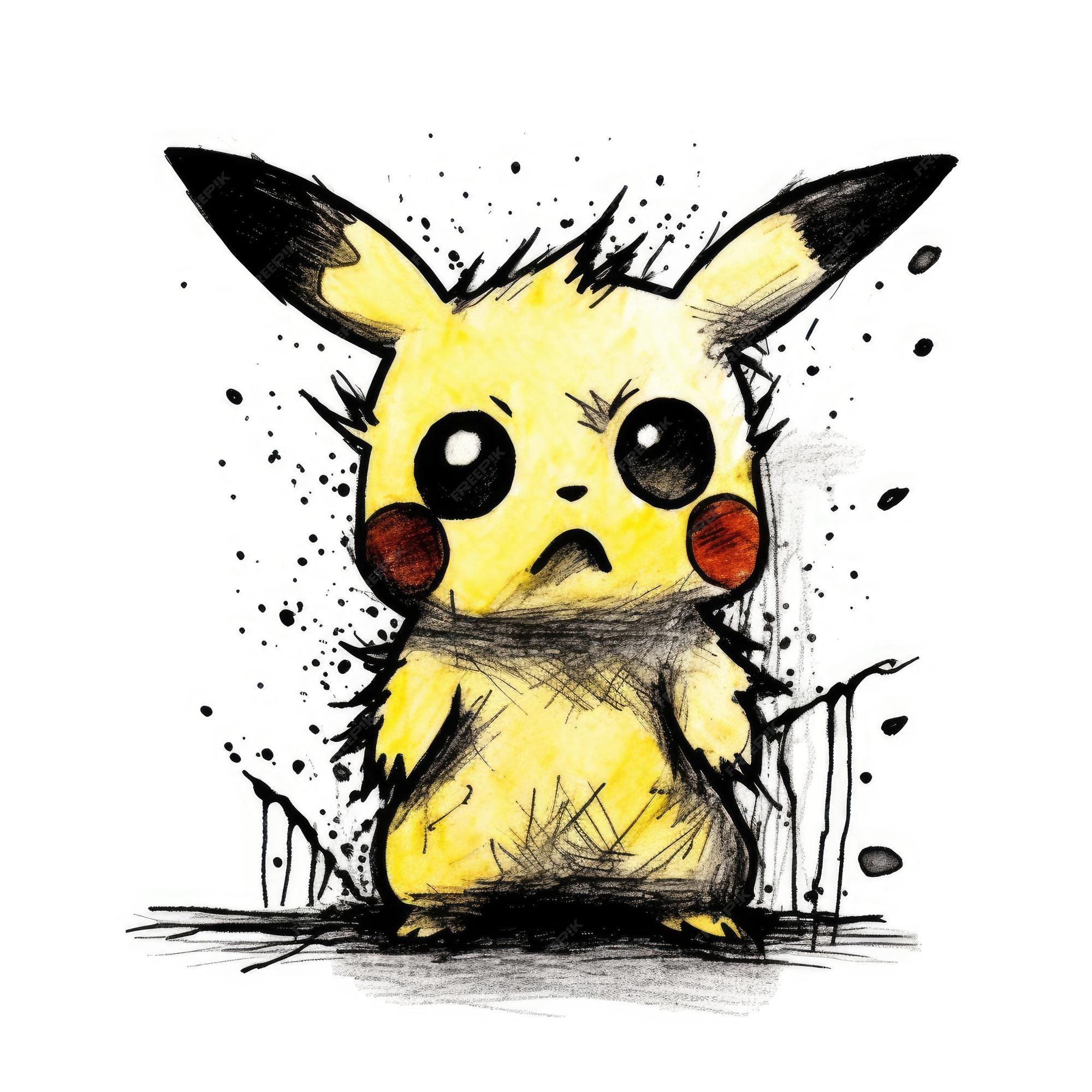 Louco pikachu esboço caricatura acidente vascular cerebral doodle  ilustração vetor mão desenhada mascote clipart