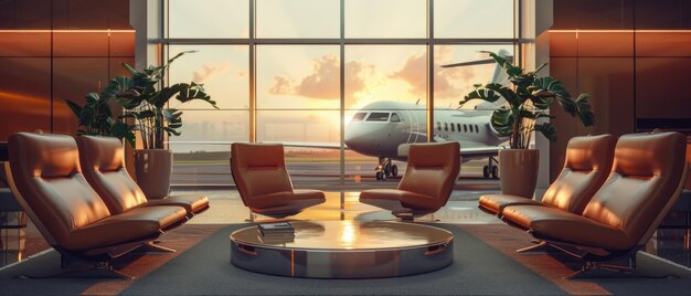 Lounge do aeroporto com aviões ao fundo por imagem gerada por ai