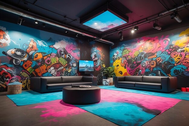 Lounge urbano que ofrece una experiencia de arte callejero de realidad virtual