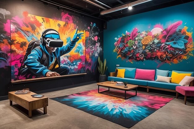 Lounge urbano que ofrece una experiencia de arte callejero de realidad virtual