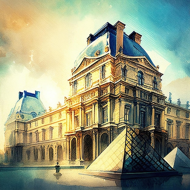 Louvre en estilo acuarela por Generative AI