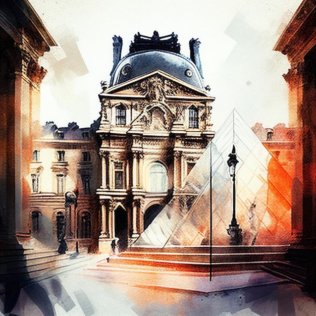 Louvre im Aquarellstil von Generative AI