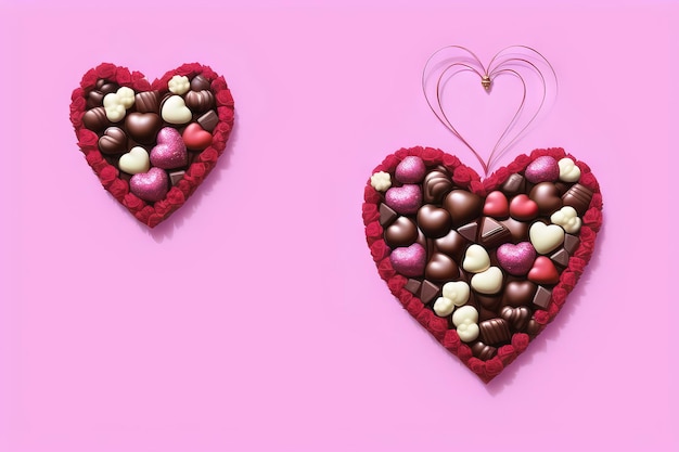 Love Hearts Chocolates en un fondo rosa Copiar espacio para texto en Valentine Generative AI