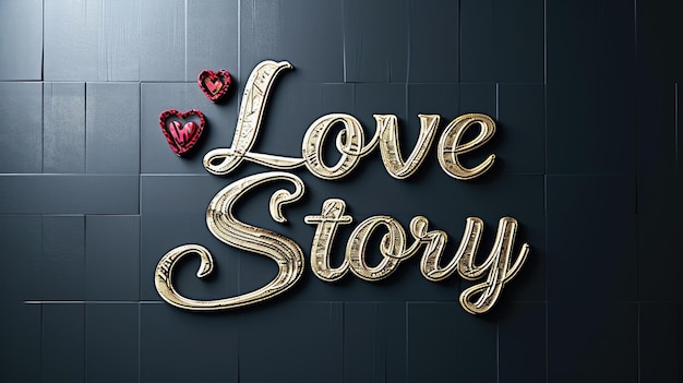 Love Story caligrafía dorada en 3D una ilustración minimalista exclusiva que simboliza la unión de los corazones y el arte de una conexión significativa