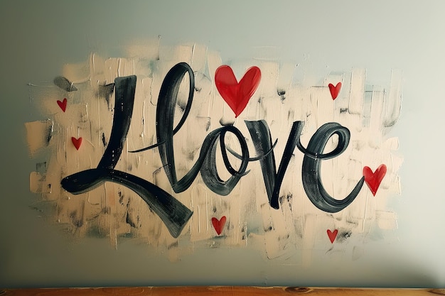 Love Typography Liebe geschrieben in stilvoller Typografie mit subtilen Herz-Akzenten