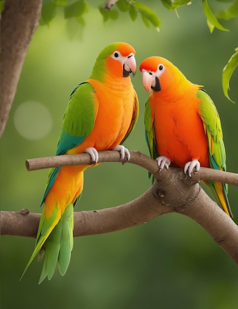 Lovebird-Papageien paaren sich auf einem Ast
