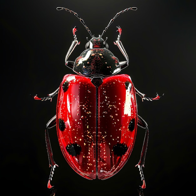 Lovebug con cuerpo rojo y negro formado en material de aceite Arte de fondo trans Y2K Concepto brillante