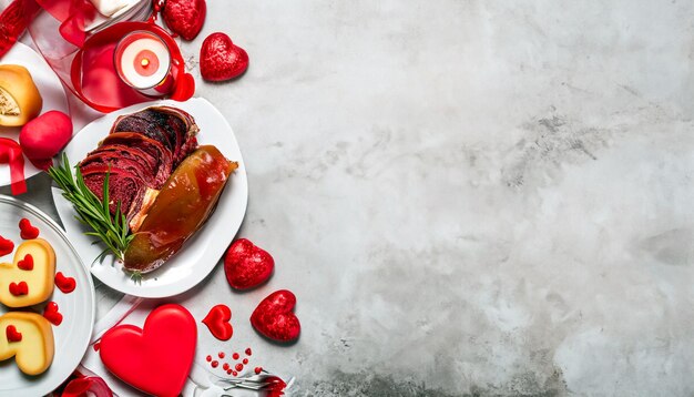 LoveFilled Delights Eine schöne Auswahl für das Abendessen zum Valentinstag mit viel Platz für Text