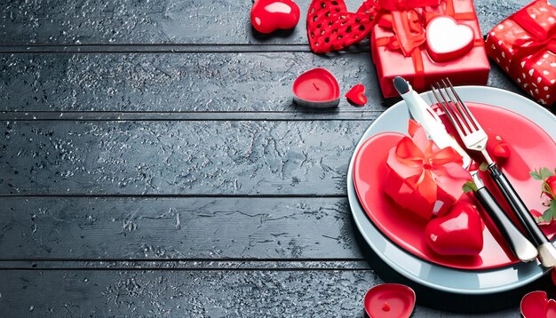 LoveFilled Delights Eine schöne Auswahl für das Abendessen zum Valentinstag mit viel Platz für Text