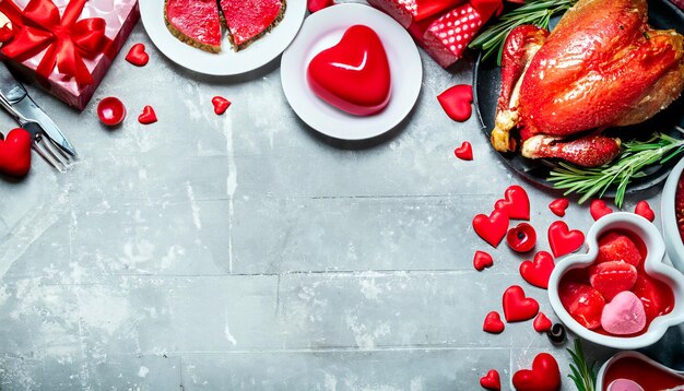 LoveFilled Delights Un encantador surtido para la cena del día de San Valentín con amplio espacio para copiar