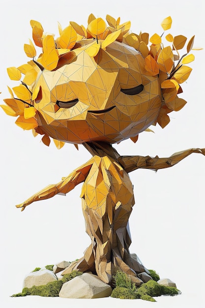 Lovely Low Poly Tree Model Caracter isolado em fundo branco