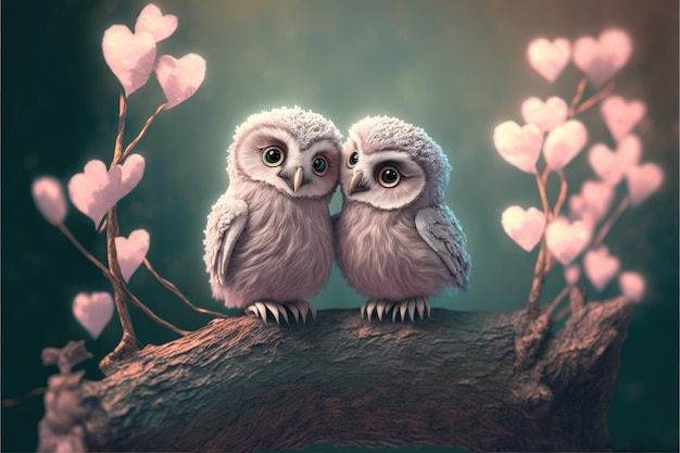 Loveydovey Eulen in der Liebe Nette Liebhaber zwei Enten nahe beieinander Generative KI