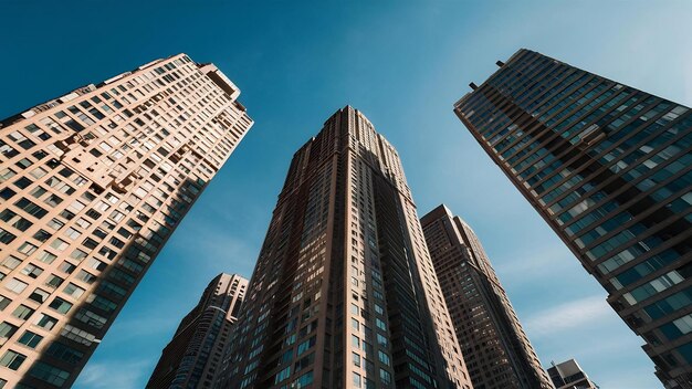 Low-Angle-Aufnahme von Hochhäusern unter einem klaren blauen Himmel